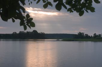 Boats with fishermen on the lake